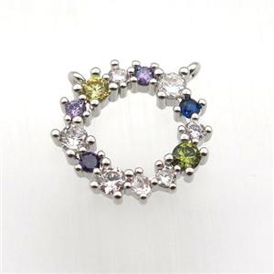 copper circle pendant paved zircon, platinum plated, approx 15mm dia [FN11512]