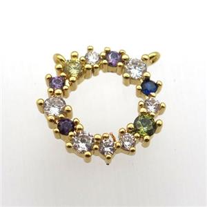 copper circle pendant paved zircon, gold plated, approx 15mm dia [FN11513]