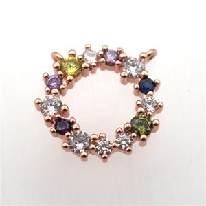 copper circle pendant paved zircon, rose gold, approx 15mm dia [FN11514]