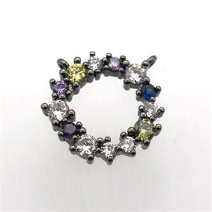 copper circle pendant paved zircon with 2loops, black plated, approx 15mm dia [FN11515]