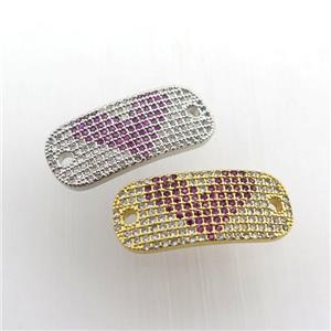 copper connector paved zircon, rectangle, mix color, approx 11-25mm [FN11522]