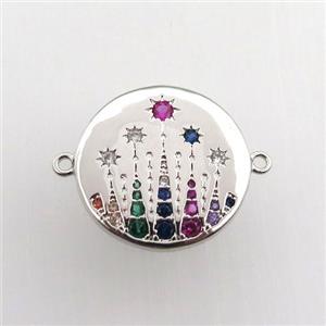 copper circle connector paved zircon, platinum plated, approx 20mm dia [FN11523]