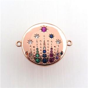 copper circle connector paved zircon, rose gold, approx 20mm dia [FN11525]