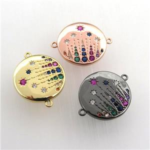 copper circle connector paved zircon, mix color, approx 20mm dia [FN11527]