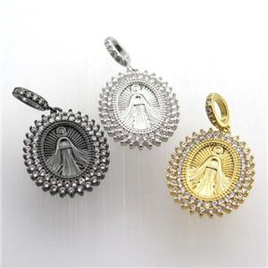 copper oval pendant paved zircon, jesu, mix color, approx 16-20mm [FN11531]