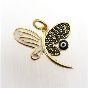 copper dragonfly pendant paved zircon, gold plated, approx 15-18mm [FN11533]