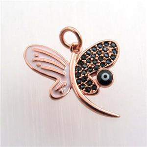 copper dragonfly pendant paved zircon, rose gold, approx 15-18mm [FN11534]