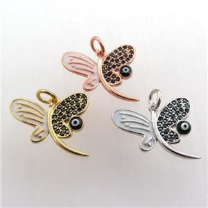 copper dragonfly pendant paved zircon, mix color, approx 15-18mm [FN11535]