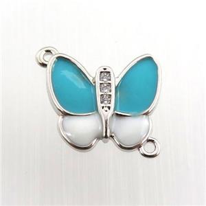 copper butterfly connector paved zircon, platinum plated, approx 13-15mm [FN11540]