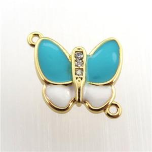 copper butterfly connector paved zircon, gold plated, approx 13-15mm [FN11541]