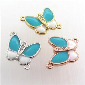 copper butterfly connector paved zircon, mix color, approx 13-15mm [FN11543]