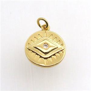 copper circle pendant paved zircon, eye, gold plated, approx 15mm dia [FN11545]