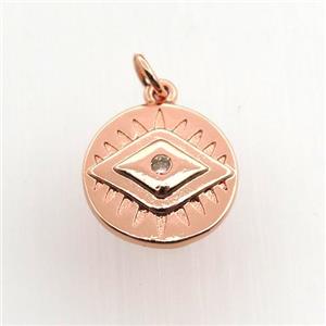 copper circle pendant paved zircon, eye, rose gold, approx 15mm dia [FN11546]