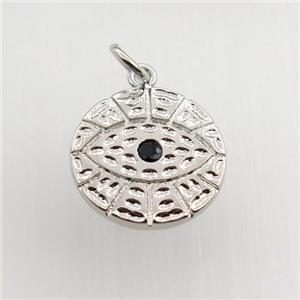 copper circle pendant paved zircon, eye, platinum plated, approx 15mm dia [FN11549]