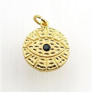 copper circle pendant paved zircon, eye, gold plated, approx 15mm dia [FN11550]