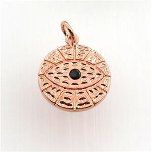 copper circle pendant paved zircon, eye, rose gold, approx 15mm dia [FN11551]
