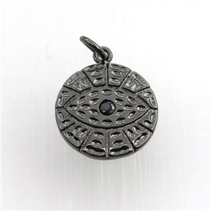 copper circle pendant paved zircon, eye, black plated, approx 15mm dia [FN11552]