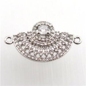 copper fan pendant paved zircon with 2loops, platinum plated, approx 18-20mm [FN11554]