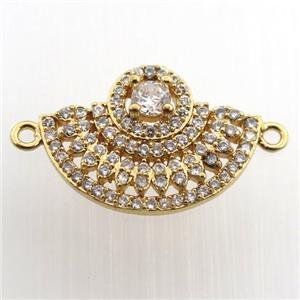 copper fan pendant paved zircon, gold plated, approx 18-20mm [FN11555]