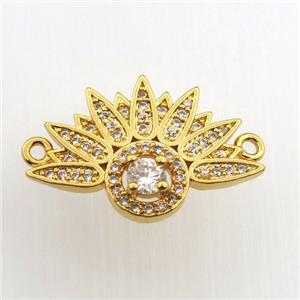 copper fan pendant paved zircon with 2loops, gold plated, approx 14-20mm [FN11562]