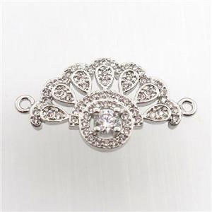 copper fan pendant paved zircon, platinum plated, approx 14-20mm [FN11573]