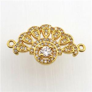 copper fan pendant paved zircon with 2loops, gold plated, approx 14-20mm [FN11574]