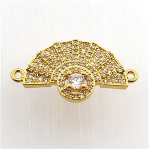 copper fan pendant paved zircon with 2loops, gold plated, approx 16-20mm [FN11585]