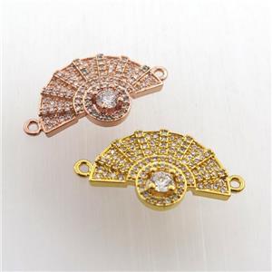 copper fan pendant paved zircon with 2loops, mix color, approx 16-20mm [FN11587]