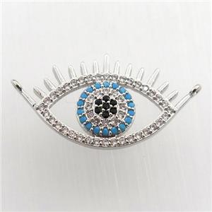 copper eye pendant paved zircon with 2loops, platinum plated, approx 14-25mm [FN11588]