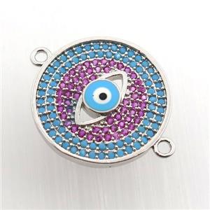 copper circle eye connector paved zircon, platinum plated, approx 18mm dia [FN11597]