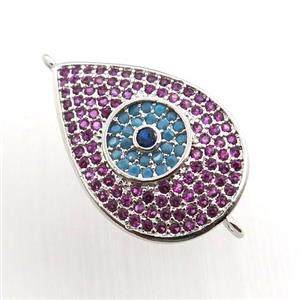 copper teardrop connector paved zircon, platinum plated, approx 15-22mm [FN11598]