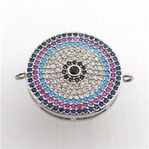 copper circle connector paved zircon, platinum plated, approx 19mm dia [FN11599]