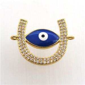 copper U-connector paved zircon with evil eye, gold plated, approx 19x19mm [FN11609]