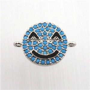 copper Emoji connector paved zircon, platinum plated, approx 12mm dia [FN11612]