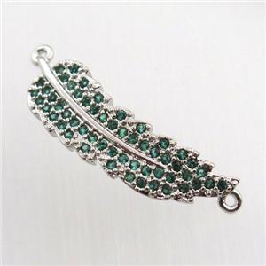 copper leaf connector paved zircon, platinum plated, approx 8-22mm [FN11618]