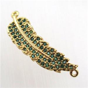 copper leaf connector paved zircon, gold plated, approx 8-22mm [FN11619]