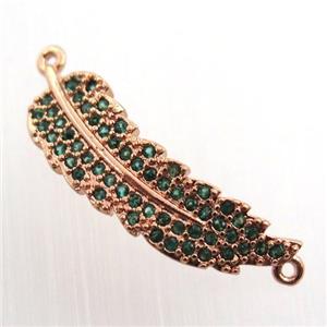 copper leaf connector paved zircon, rose gold, approx 8-22mm [FN11620]
