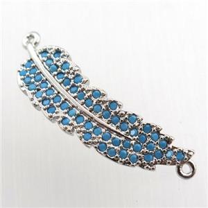 copper leaf connector paved zircon, platinum plated, approx 8-22mm [FN11622]