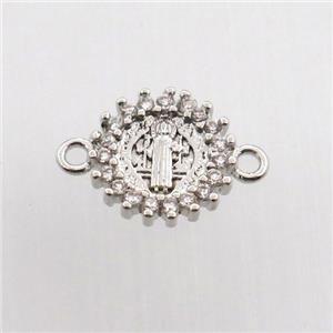 copper circle connector paved zircon, platinum plated, approx 10mm dia [FN11623]