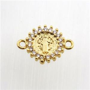 copper circle connector paved zircon, gold plated, approx 10mm dia [FN11624]