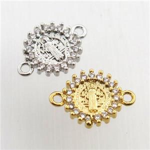 copper circle connector paved zircon, mix color, approx 10mm dia [FN11625]