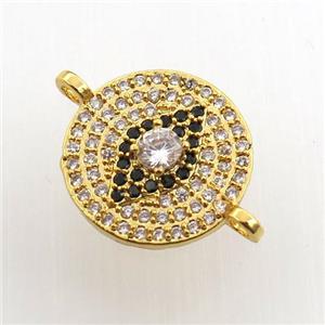 copper circle eye connector paved zircon, gold plated, approx 15mm dia [FN11626]