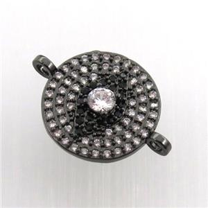copper circle eye connector paved zircon, black plated, approx 15mm dia [FN11627]