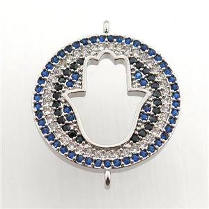 copper hamsahand connector paved zircon, platinum plated, approx 18mm dia [FN11629]