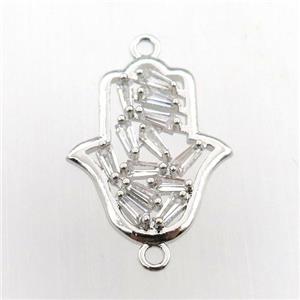 copper hamsahand connector paved zircon, platinum plated, approx 15-18mm [FN11630]