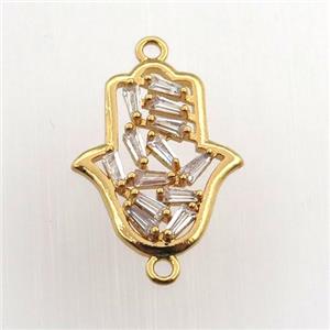 copper hamsahand connector paved zircon, gold plated, approx 15-18mm [FN11631]
