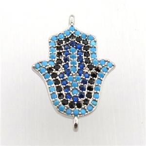 copper hamsahand connector paved zircon, platinum plated, approx 15-18mm [FN11633]