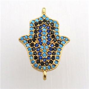 copper hamsahand connector paved zircon, gold plated, approx 15-18mm [FN11634]