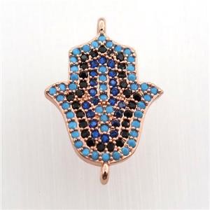 copper hamsahand connector paved zircon, rose gold, approx 15-18mm [FN11635]