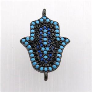 copper hamsahand connector paved zircon, black plated, approx 15-18mm [FN11636]
